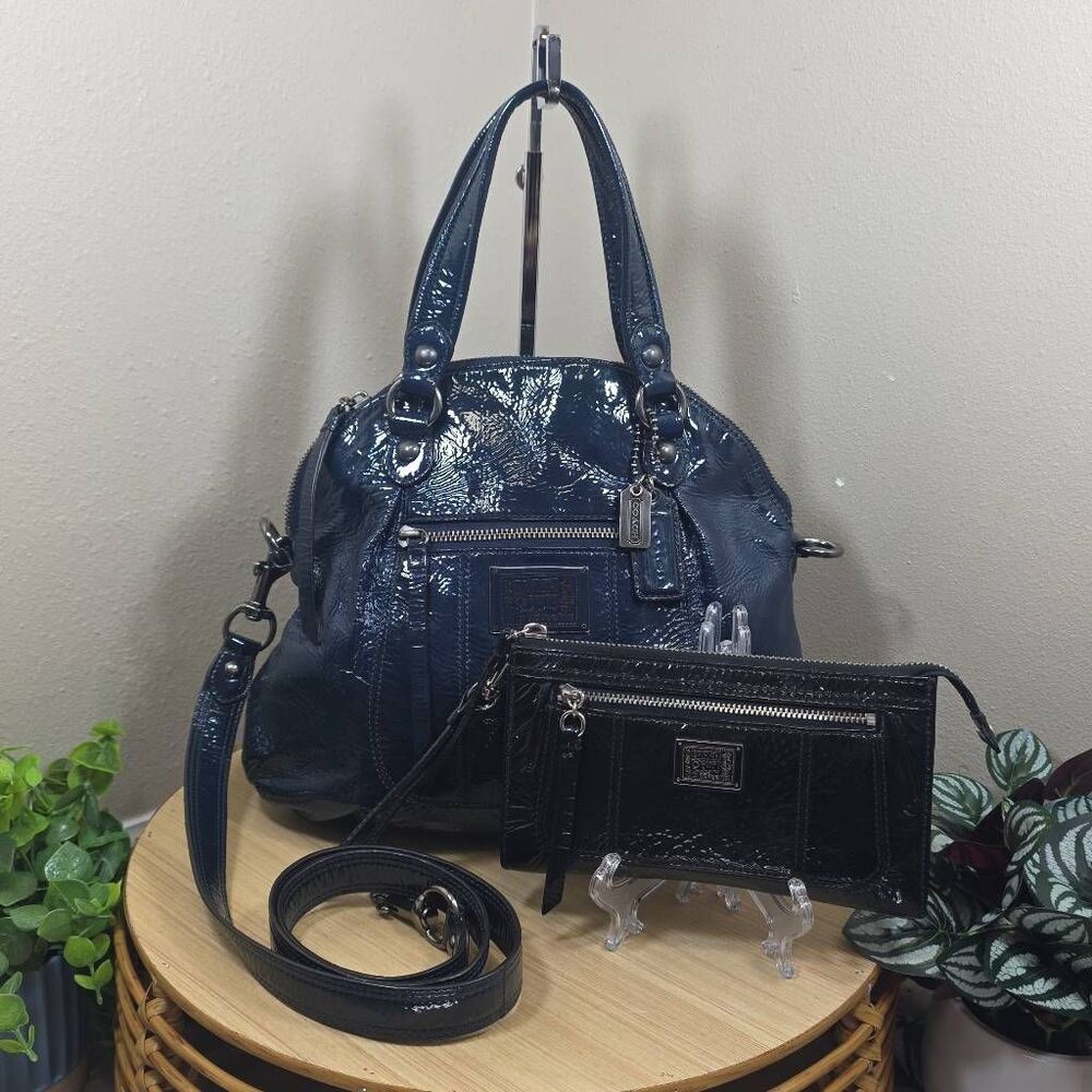 Coach Poppy Highlight Patent Leather Satchel & Wallet | Midnight Blue | Crossbod
